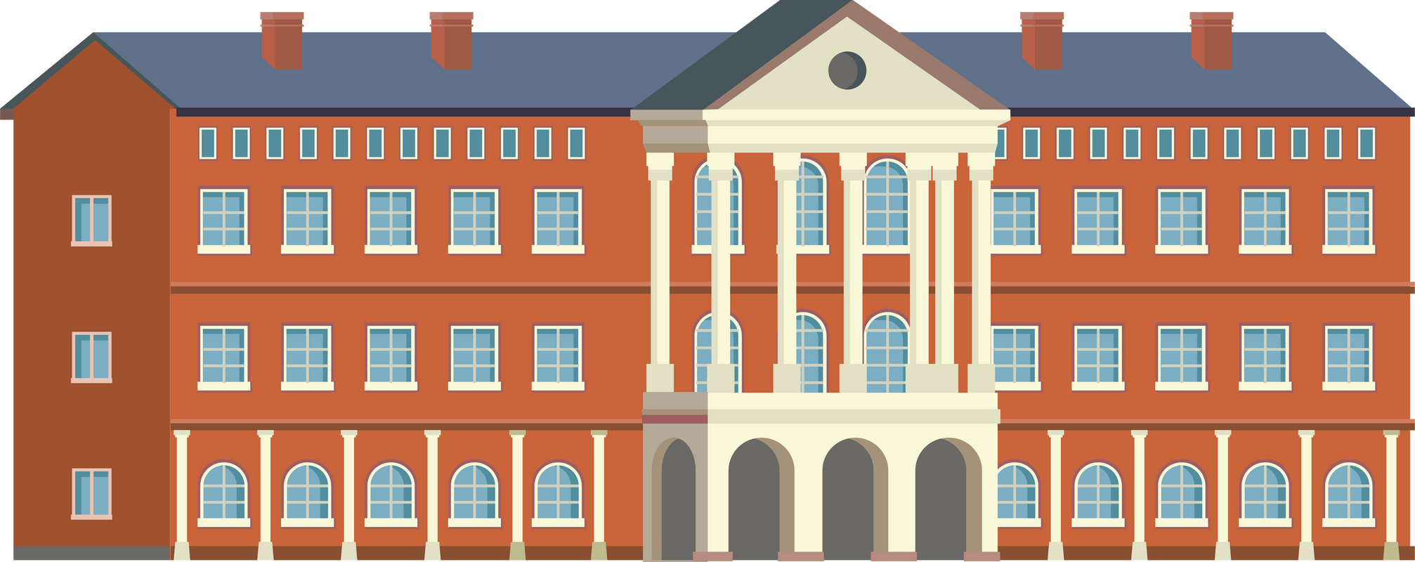 Campus of university building, college institution