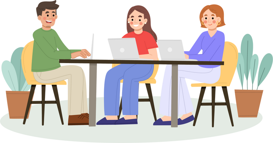 Illustration of office employee working with laptop