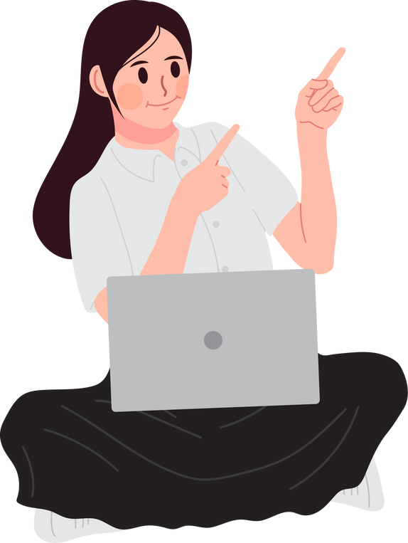 Female college student with laptop presenting